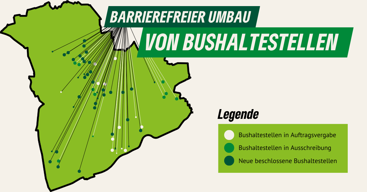 Grafik mit den Standorten der Bushaltestellen, die für den barrierefreien Umbau Vorgesehen sind