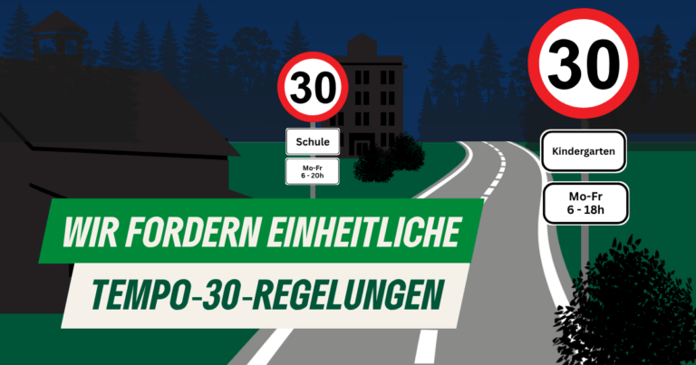 Wir fordern Überblick über Tempo‑30‑Regelungen.